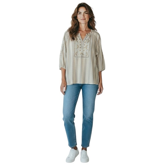PURE JILL Striped Embroidered Tunic in Beige / Cream Size M — SUPER BOHO VIBES! - Picture 8 of 8